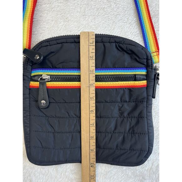 Sondra Roberts Squared Nylon Quilted Black Crossbody Purse Rainbow Strap - Picture 6 of 11